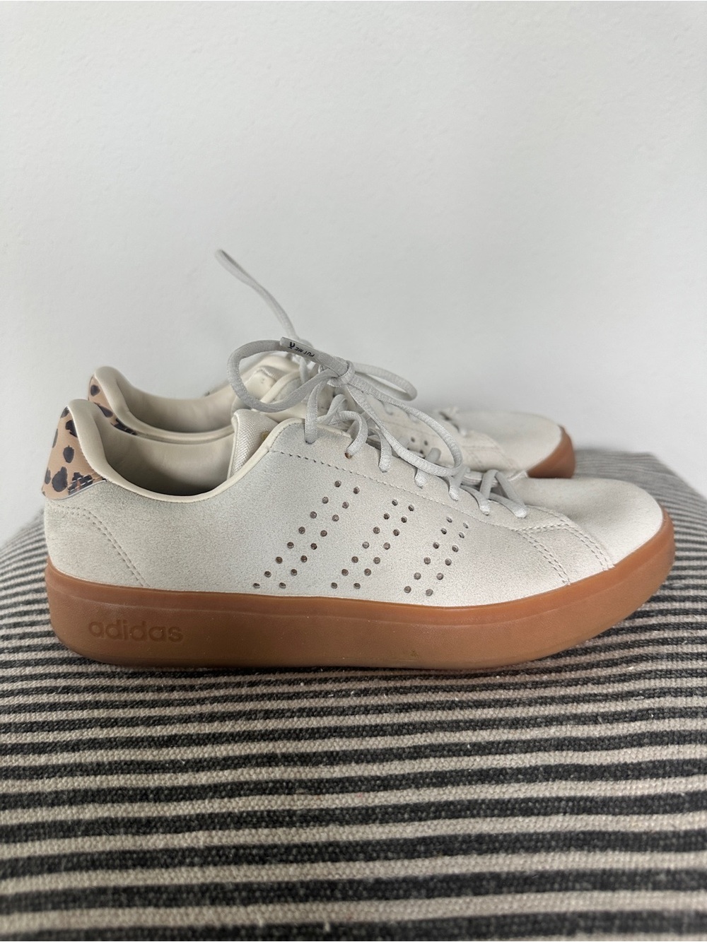 adidas Advantage 2 Women's Cream Suede Sneakers with Gum Sole leopard detail